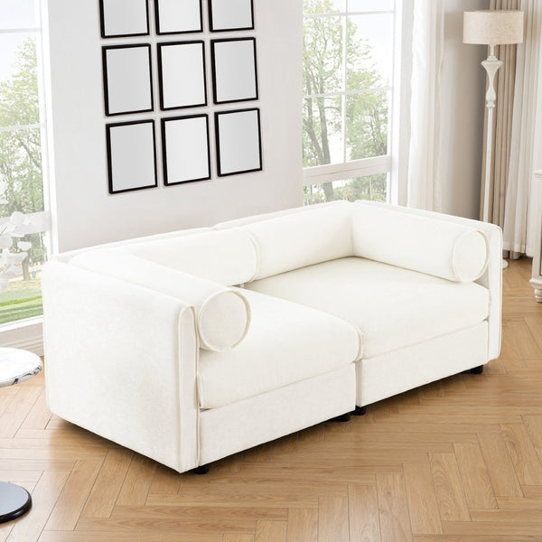 English Elm Stylish White Chenille 2-Seater Sofa With Hidden Storage, Ergonomic Design For Small Spaces W714S01034-GIGA