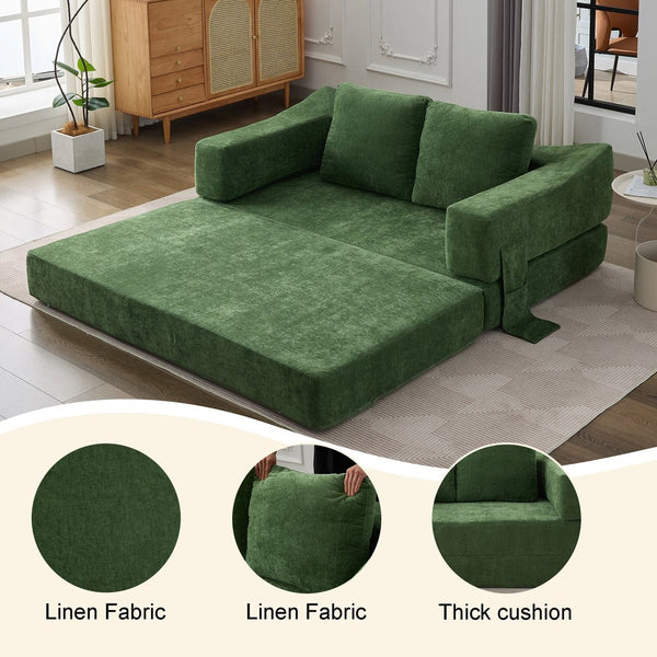 English Elm Modern Modular Chenille Sofa Bed Fold-Out Convertible Floor Couch with Removable Backrest & Pockets in Green W1829P192398