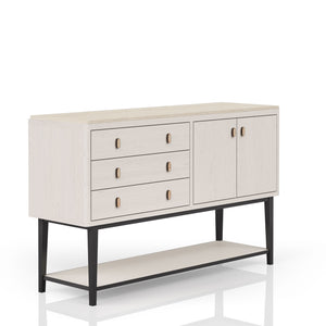 English Elm Vanilla Cream Oak Server with Metal Base, Soft‑Close Doors & Drawers, 3 Drawers 2 Doors Storage Finish B2699P296296