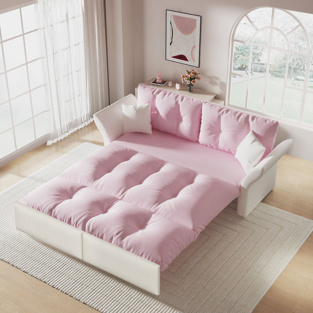 English Elm 74.8" Queen Pull Out Sofa Bed - Stylish 3-In-1 Convertible Velvet Loveseat With Soft Pillows, Pink W1885S00172