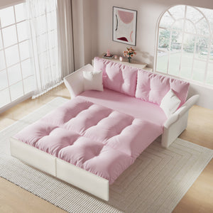 English Elm 74.8" Queen Pull Out Sofa Bed - Stylish 3-In-1 Convertible Velvet Loveseat With Soft Pillows, Pink W1885S00172