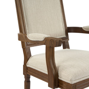 English Elm Christopher Knight Home® - Upholstered Dining Chairs Set of 2 in Beige with Walnut Rubber Wood Fluted Legs, Armrests, French-Country Elegance, Durable Fabric Seating N771P291405T