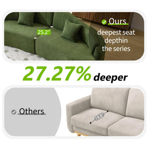 English Elm Curved Four Seat Chenille Sofa with Removable Backrest for Retro Apartment Living Green W3612S00042