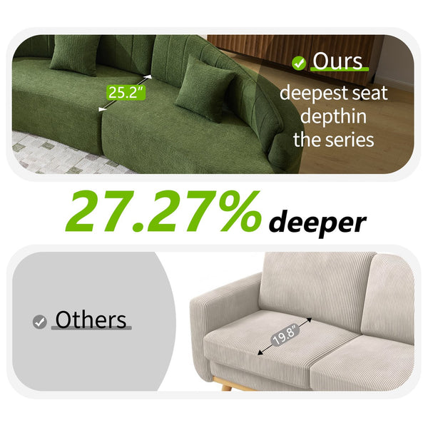 English Elm Curved Four Seat Chenille Sofa with Removable Backrest for Retro Apartment Living Green W3612S00042