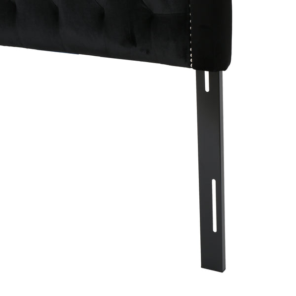 English Elm Tufted Queen Headboard with Nailhead Trim Solid Wood Frame Adjustable Iron Legs Black 57875.00NVLTBLK