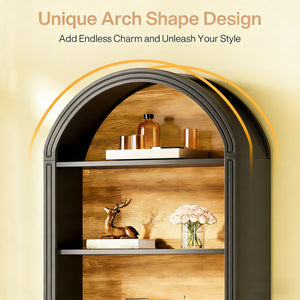 English Elm Display Cabinet Wall Mounted 5 Tier Glass Door Shelving for Collectibles Matte Black Black T3971P449678