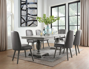 English Elm Waylon Vintage-Pattern PU Leather 7PC Dining Set with Extendable Table and Sturdy 220lb Chairs Gray,Oak 47 L x 23 W x 12 H B2726S00260