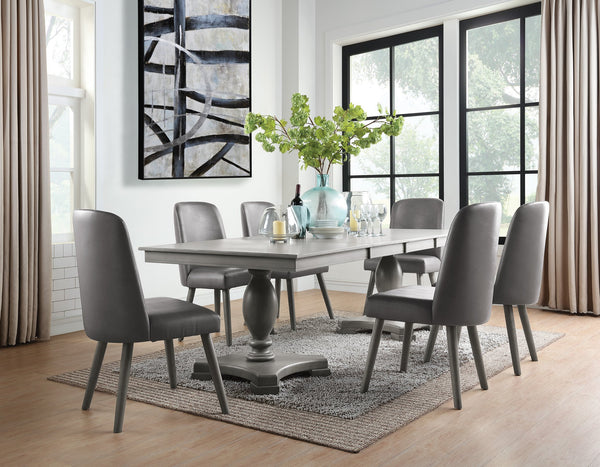 English Elm Waylon Vintage-Pattern PU Leather 7PC Dining Set with Extendable Table and Sturdy 220lb Chairs Gray,Oak 47 L x 23 W x 12 H B2726S00260