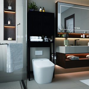 English Elm Toilet Side Bamboo Tower with Louvered Doors Open Shelf Freestanding Bathroom Organizer W2207P334026