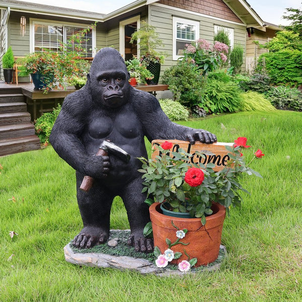 English Elm Outdoor Bear Planter Sculpture Hand Painted Resin Yard Statue for Garden Pathways W5398P455474