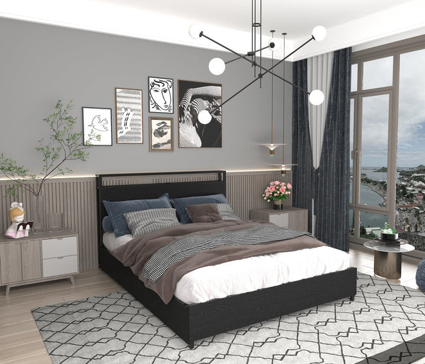 English Elm King Storage Bed Frame with Headboard Charging Station, 4 Drawers, 16 RGB LEDs, Sturdy Metal Design W2129P272215