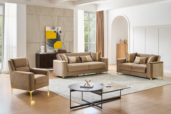 English Elm Lisa 3 Piece Living Room Sofa Set Copper Upholstery Birch Frame Gold Steel Legs B009S02226