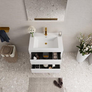 English Elm 30" Floating Bathroom Vanity with Stone Resin Sink Soft Close Drawers Ash Grey W1573P211172