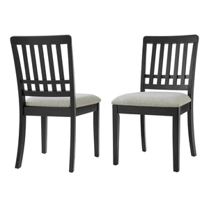 English Elm 2-piece Scandinavian Rubberwood Dining Chair Set with Curved Backrest and Padded Fabric Seat Black N752P405934B