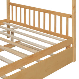 English Elm Full Size House Bed Solid Pinewood Frame with Pull Out Twin Trundle for Kids Natural LP000305AAM-1