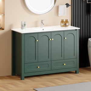 English Elm 48" Sage Bathroom Vanity with Ceramic Sink Mdf Cabinet Soft Close Doors Drawers Green W3133S00001