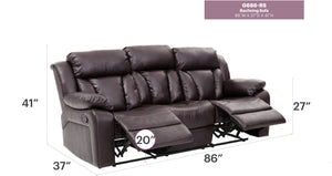 English Elm Daria G686-RS Dark Brown Reclining Sofa with Channel Tufted Back, PU, Handle-Release, 85"W x 41"H B078108402