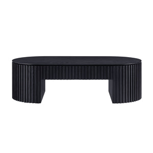 English Elm 51.18'' Oval Mdf Coffee Table with Hidden Drawer Mid-century Pedestal Base Black W876P370279