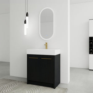 English Elm 30 Inch Freestanding Bathroom Vanity With Modern Resin Sink & Soft-Close Doors For Easy Storage W999S00178