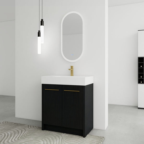 English Elm 30 Inch Freestanding Bathroom Vanity With Modern Resin Sink & Soft-Close Doors For Easy Storage W999S00178