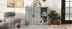 English Elm Cat Litter Box Cabinet Gray Mdf with Built-in Power Outlet and Geometric Door Design N704P414606E