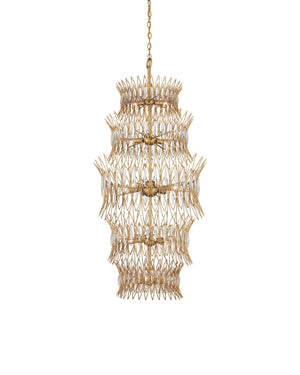 Currey & Company Marquise Oval Gold Chandelier - Elegant Mid-century Design With Leaf Motifs And Dimmable Lighting Gold Glass ,Wrought Iron 9000-1288-currey-company