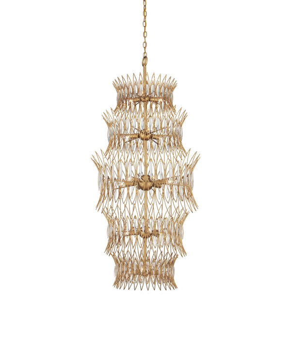 Currey & Company Marquise Oval Gold Chandelier - Elegant Mid-century Design With Leaf Motifs And Dimmable Lighting Gold Glass ,Wrought Iron 9000-1288-currey-company
