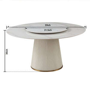 English Elm 59"modern Sintered Stone Round Dining Table Lazy Susan Pedestal Base with 8 Chairs W509S00167