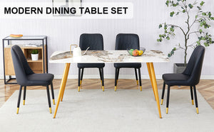 English Elm Table Modern Minimalist Dining Set With White Imitation Marble Top & Gold Metal Legs, 4 Chairs W1151S01667-GIGA