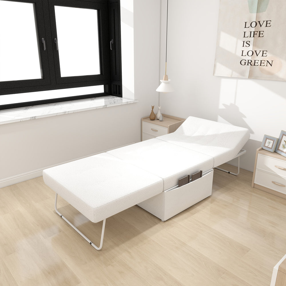 English Elm Convertible Sofa Bed 4-in-1 Folding Ottoman Sleeper Chair, Space-Saving 550lb Metal Frame, White W1935P256905
