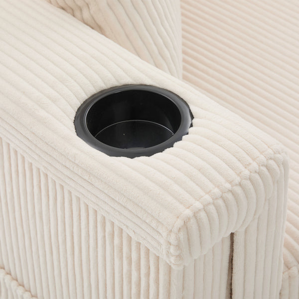 English Elm UNITED Corduroy L-Shaped Sectional Sofa with Storage Ottoman, USB Ports, Cup Holders & LED Lighting Beige W1568P332400