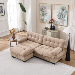 English Elm Modular Cloud Sectional with Ottoman Deep Seat Flannelette Sofa for Living Room Light Brown W2120S00022