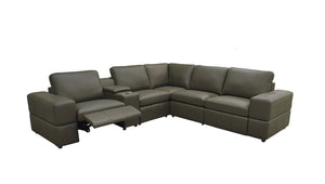 English Elm Premium Leather Match Sectional with Dual Recliners Cup Holders and Storage Console Olive Green B2748S00157