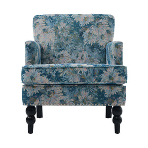 English Elm Harrison Tufted Club Chair Smooth Upholstered Accent Seat with Turned Legs for Living Room Blue+Multi N767P425084O