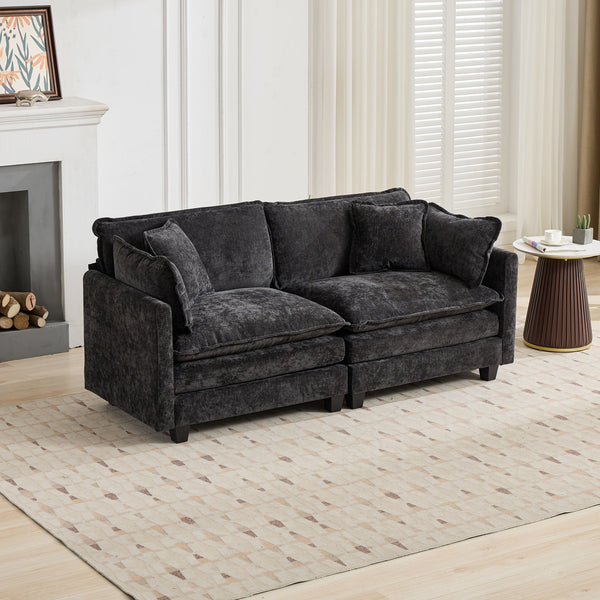 English Elm Cloud Modular Sofa Two Seat Chenille Upholstered Couch for Living Room Lounge Black W1143P310493