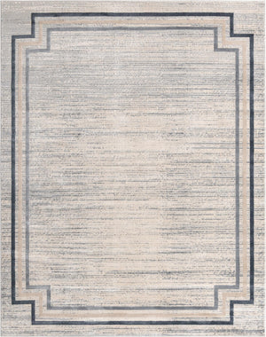 Unique Loom Oasis Fountain Machine Made Border Rug Gray, Ivory/Beige/Navy Blue 8' 0" x 10' 0"