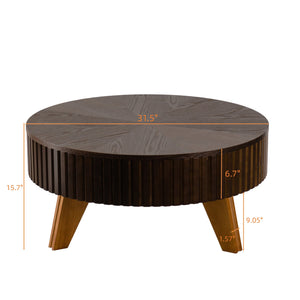 English Elm 31.5" Round Mid-century Coffee Table with Lower Shelf Solid Wood Legs and Mdf Top Brown W757P370297