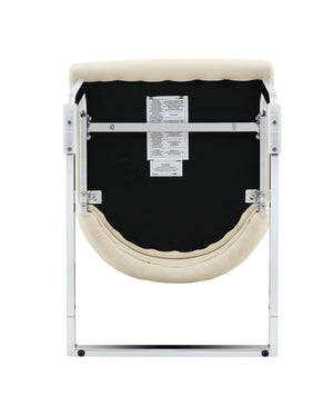 English Elm Dining Chairs Set Of 4 - Modern Off-White Faux Leather With Gold Mesh Texture & Chrome Accents W3493P356229