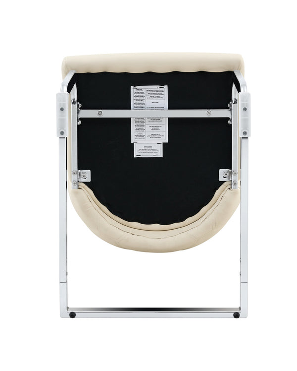 English Elm Dining Chairs Set Of 4 - Modern Off-White Faux Leather With Gold Mesh Texture & Chrome Accents W3493P356229