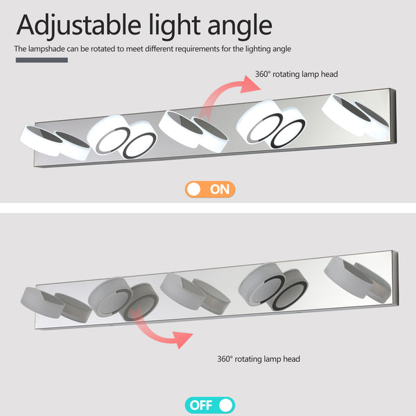 English Elm 37" Modern 5-Light Led Vanity Sconce - Chrome Finish, Dimmable Acrylic Shades For Bright Bathroom Glow W2312P374891