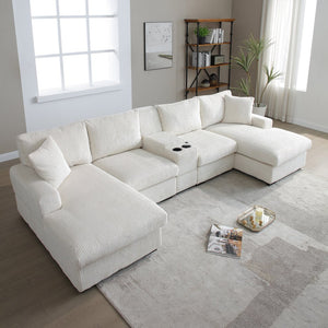 English Elm U Shaped Oversized Sectional Sofa with Double Chaise Console and Memory Foam Cushions W1117S00197