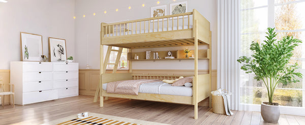 English Elm Twin Over Solid Wood Bunk Bed with Built in Shelves and Reversible Ladder N7090002224N