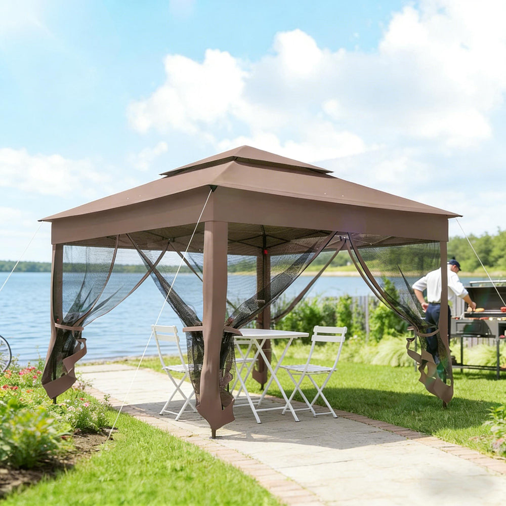 English Elm Handy Pop up Gazebo with Vented Dual Roof Mesh Walls Steel Frame Backyard Shelter T3971P486741