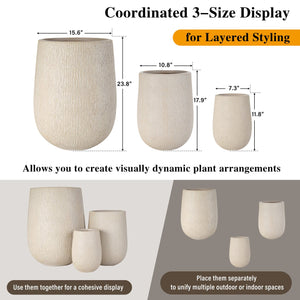 English Elm U_style Egg Shaped Mgo Stone Look Planters Set of 3 Sculptural Pots for Patio Garden N711P406659A