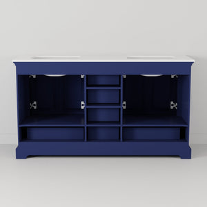 English Elm Navy Double Bath Vanity 60" W x 22" D with Cultured Marble Top, Chrome Faucet, 58" Mirror, Durable Finish B2731S01011