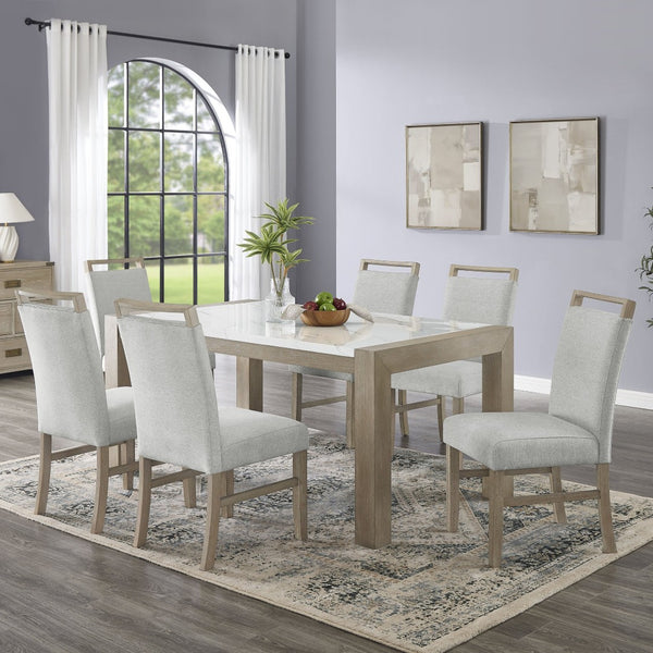 English Elm Tabitha 7-Piece Dining Set With Faux Marble Table & Light Oak Chairs For Stylish Gatherings B061S00912-GIGA