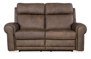 Hooker Furniture Duncan Semi-Aniline Kalahari Bark Power Loveseat With Zero-Gravity Recline, Usb, Nailhead Trim SS635-PHZL2-088