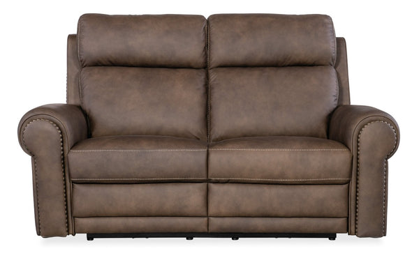 Hooker Furniture Duncan Semi-Aniline Kalahari Bark Power Loveseat With Zero-Gravity Recline, Usb, Nailhead Trim SS635-PHZL2-088