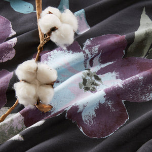JLA Home Madison Park - 3 Floral Cotton Duvet Cover Set — Dark Grey & Plum Shabby Chic Bedding, Breathable, Machine Washable 90 L x 90 W x 0.13H MP12-8492
