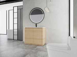 English Elm 40'' Freestanding Bathroom Vanity Plywood Cabinet Ceramic Sink Soft Close Doors W999S00518